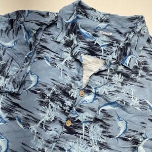 KS Island Men's Hawaiian‎ Shirt 2XLT Blue Sword Fish 100% Rayon